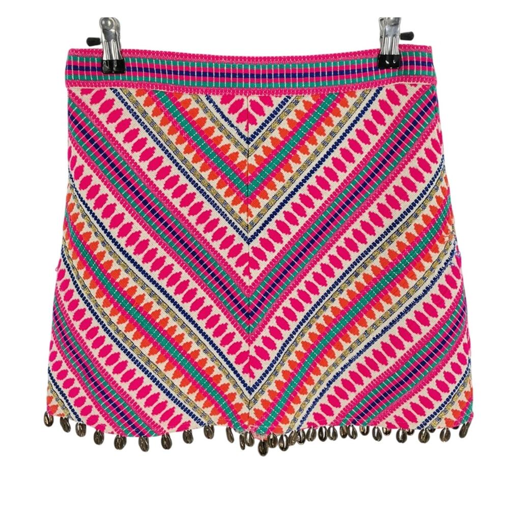 Saylor Vibrant Multicolor Puka Shell Trimmed Skirt Size S - Picture 2 of 4